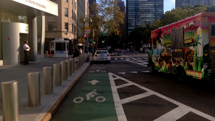 Bike lane blocked by NYPD